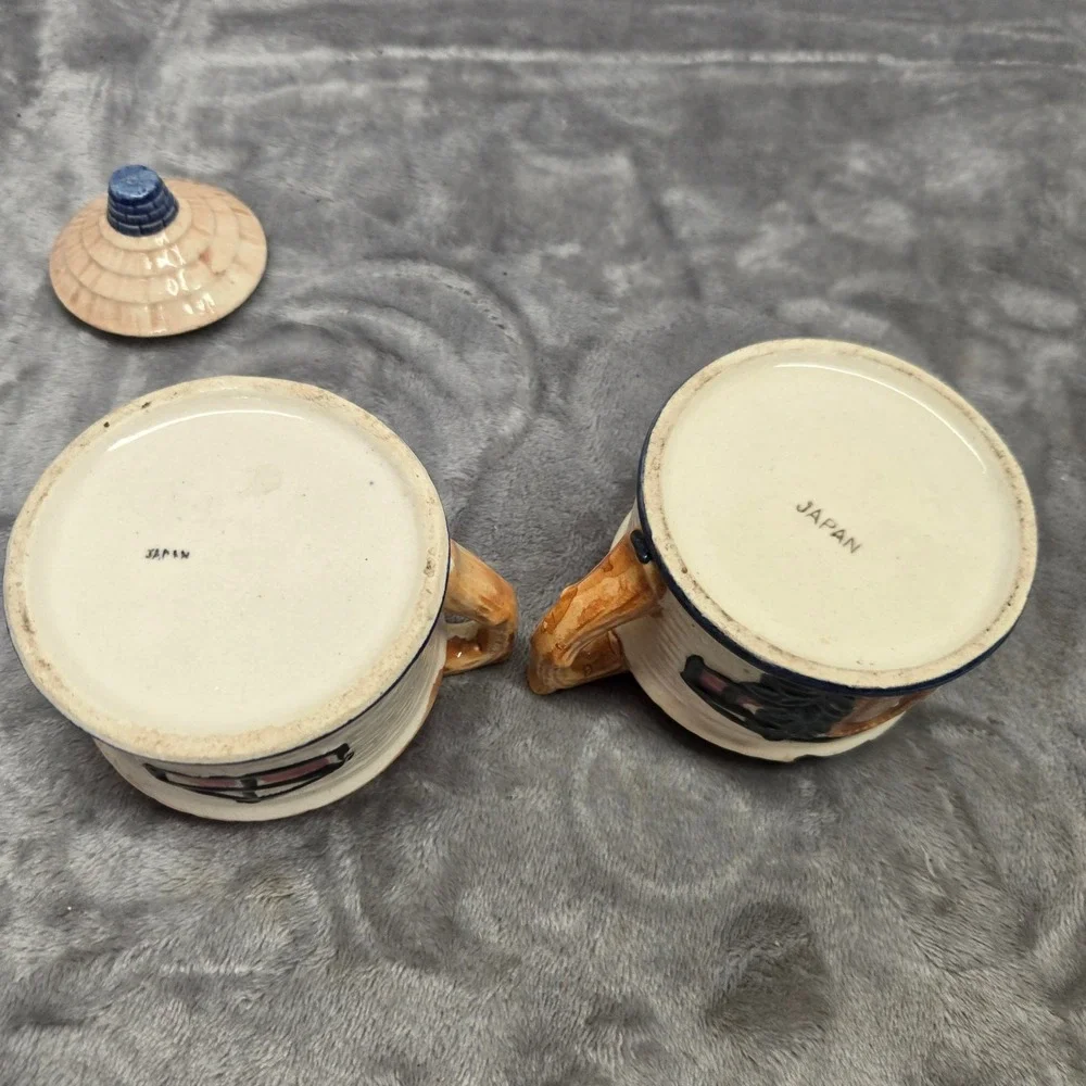 Vintage Cottage House Creamer and Sugar Bowl Set Hand Painted Ceramic Japan